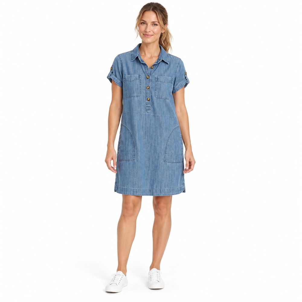 Vineyard Vines Blue Chambray Short Sleeve Button Front Shirt Dress SIZE 2
